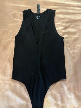 Urban Outfitters Black Ribbed Deep V Bodysuit